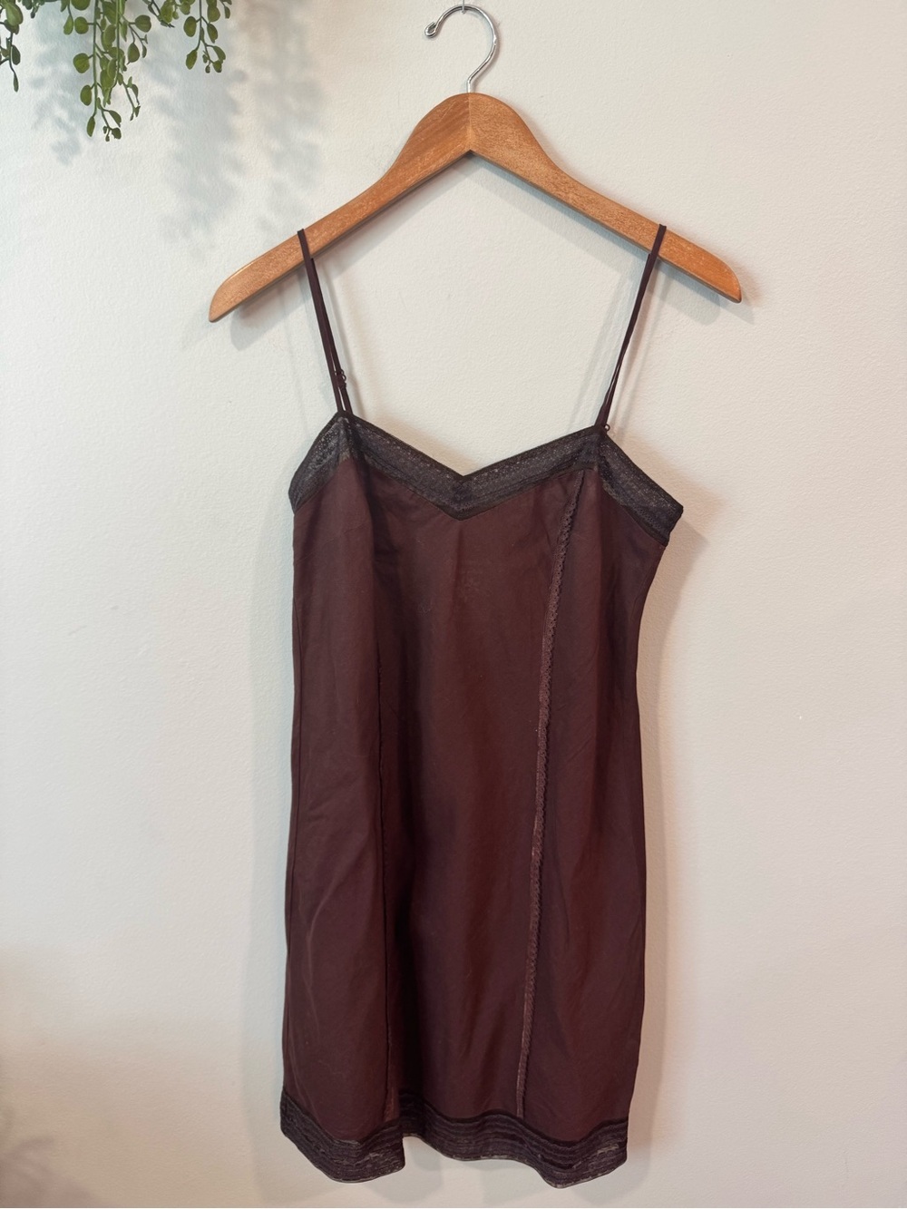 Free People Brown Slip Dress with Black Lace Trim
